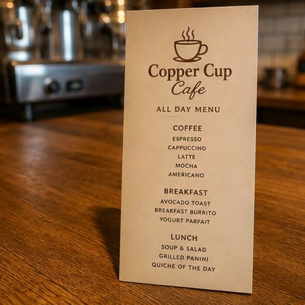 Customized menus for cafes and coffee shops